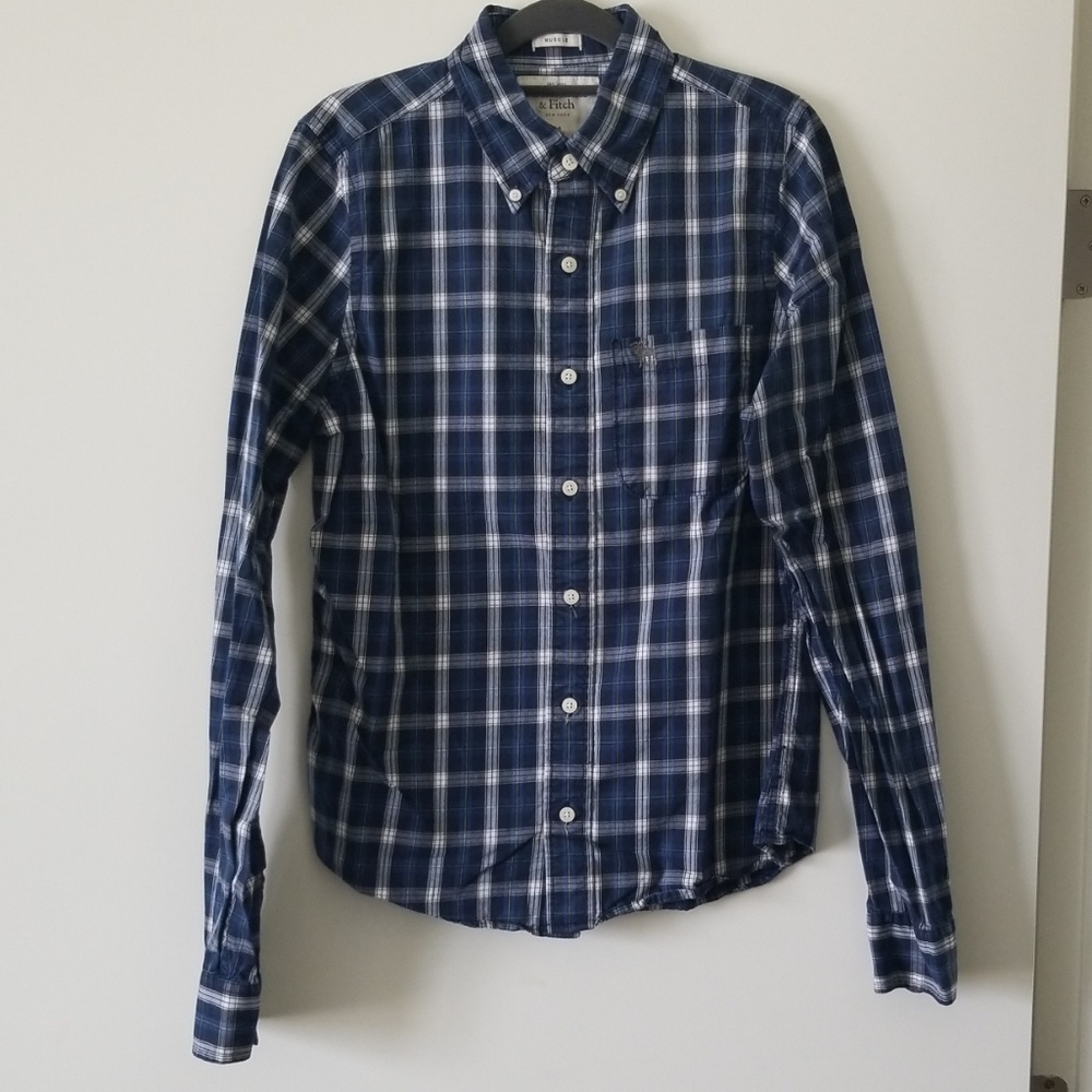 A&F Blue Plaid Button Down - Muscle Fit - M